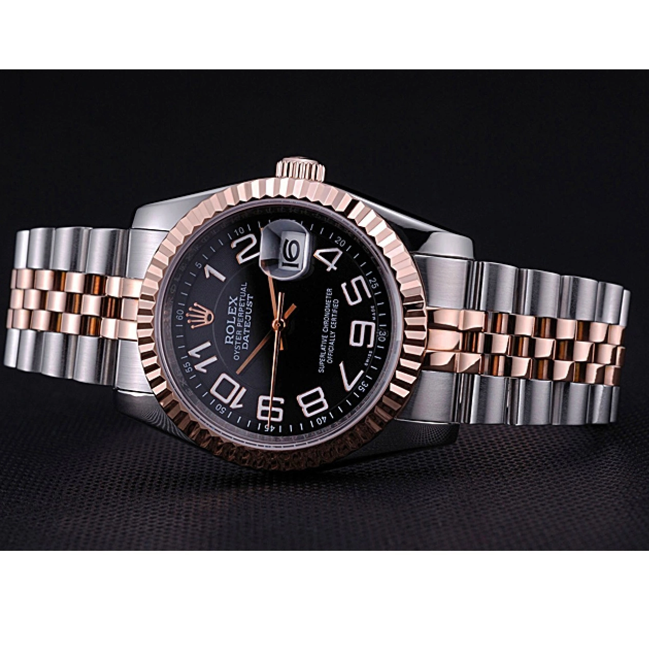 Best AAA Replica Sites Dial Steel and Black Rolex 622545 Bracelet DateJust Stainless Gold 0607